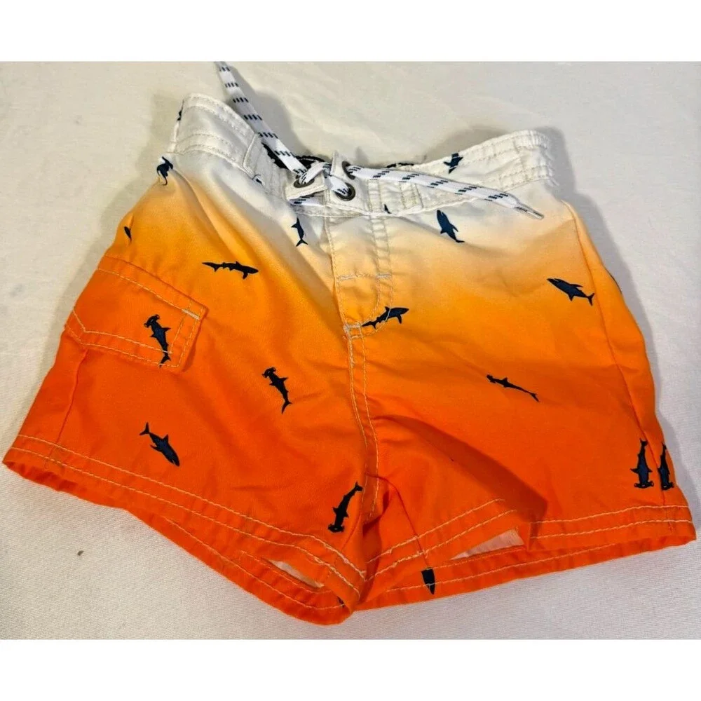 OshKosh Boy's Swim trunks Swimsuit Sharks Beach 12m 12 Months Coastal Orange